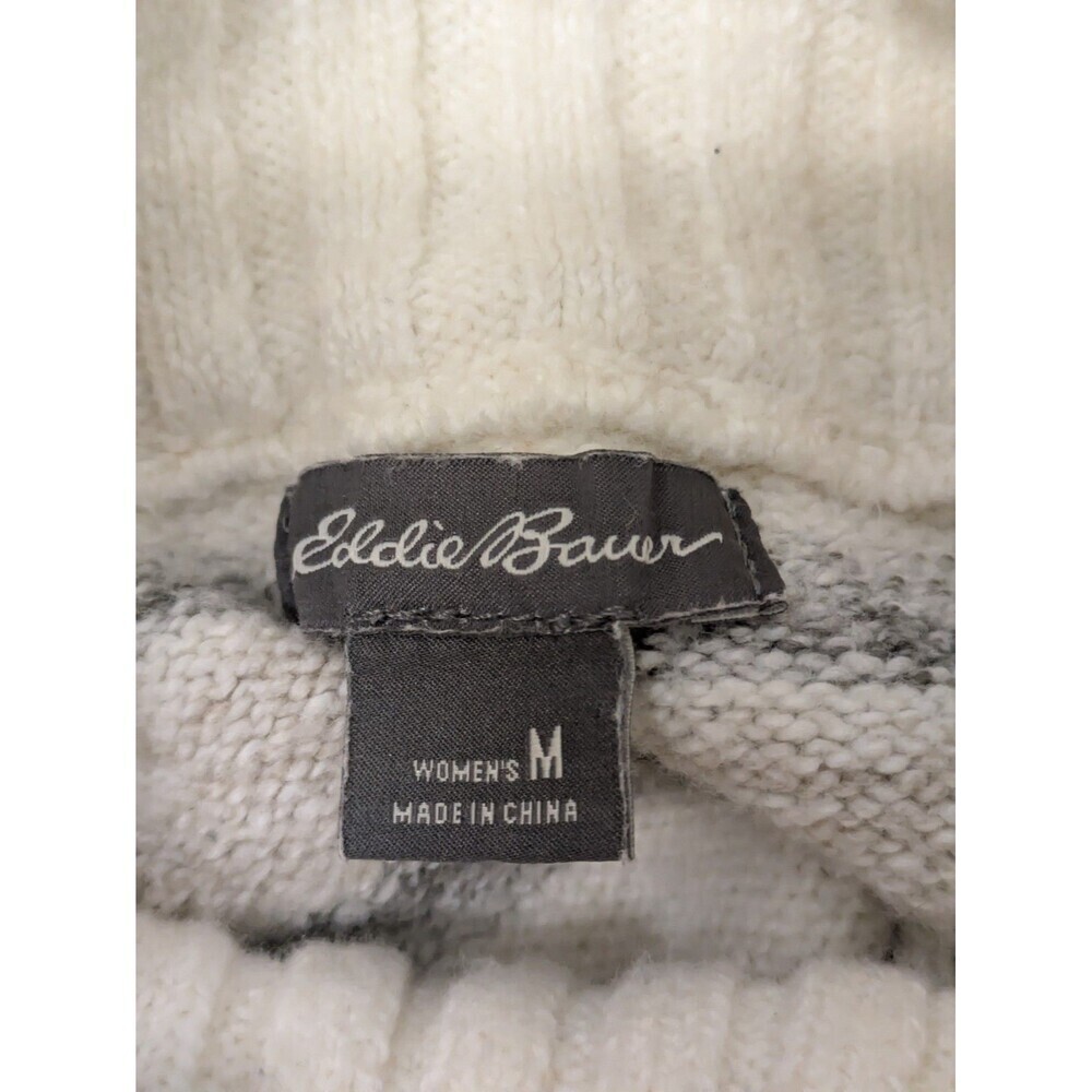 Eddie Bauer Beige Ivory Gray Striped Turtleneck Sweater sz M Classic Preppy - Picture 8 of 9